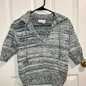 Anthropologie Carlotta Collared Marled Knit Sweater Blue Cream Pullover XS
